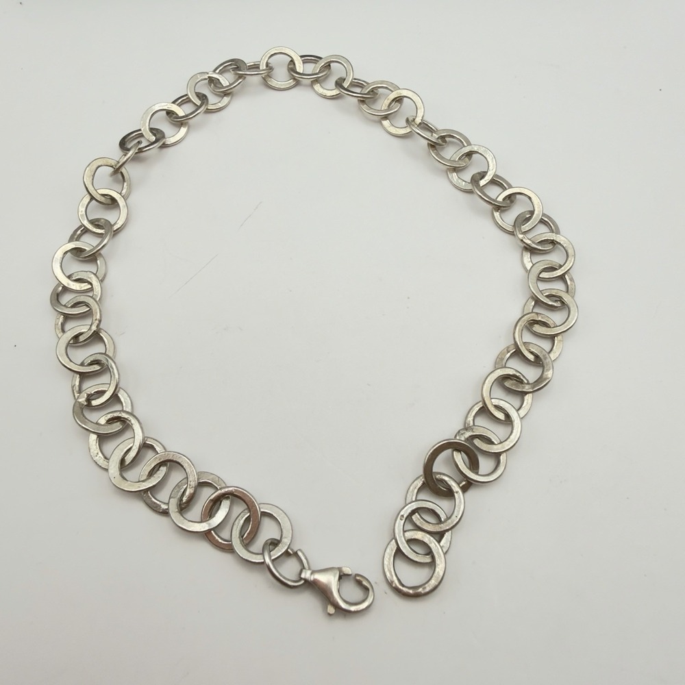 Vtg Sterling Silver Anklet Or Bracelet Circle Rolo Chain 8mm 9.5 " Unisex